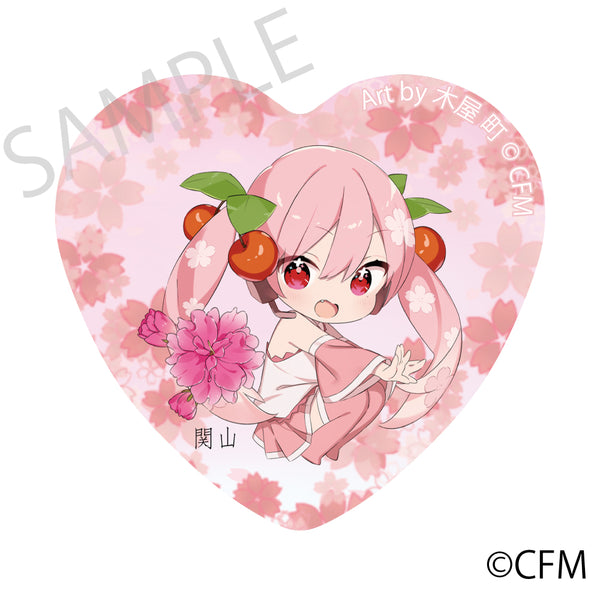 (Goods - Badge) Sakura Miku x Hirosaki Sakura Story Heart-shaped Tin Badge Kanzan Blossoms - Art by Kiya Machi