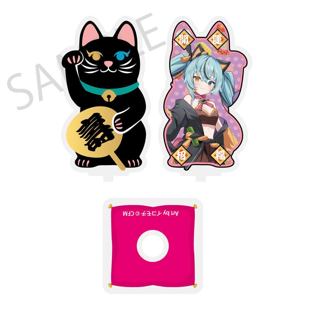 (Goods - Acrylic Stand) Hatsune Miku x Lucky Cat x Midsummer Kumagaya Spinning Die-cut Acrylic Stand Hatsune Miku Black Cat Art by Icomochi