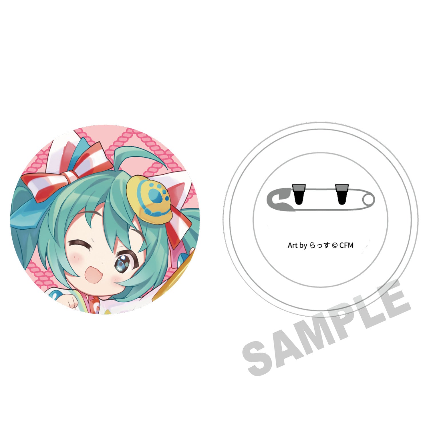 (Goods - Badge) Hatsune Miku x Lucky Cat Fluffy Touch Tin Badges Hatsune Miku White Cat A Art by Rassu