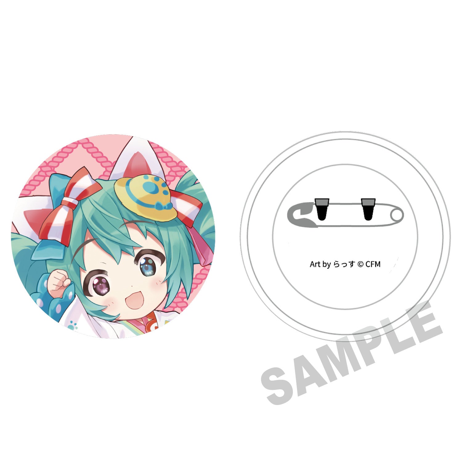 (Goods - Badge) Hatsune Miku x Lucky Cat Fluffy Touch Tin Badges Hatsune Miku White Cat B Art by Rassu