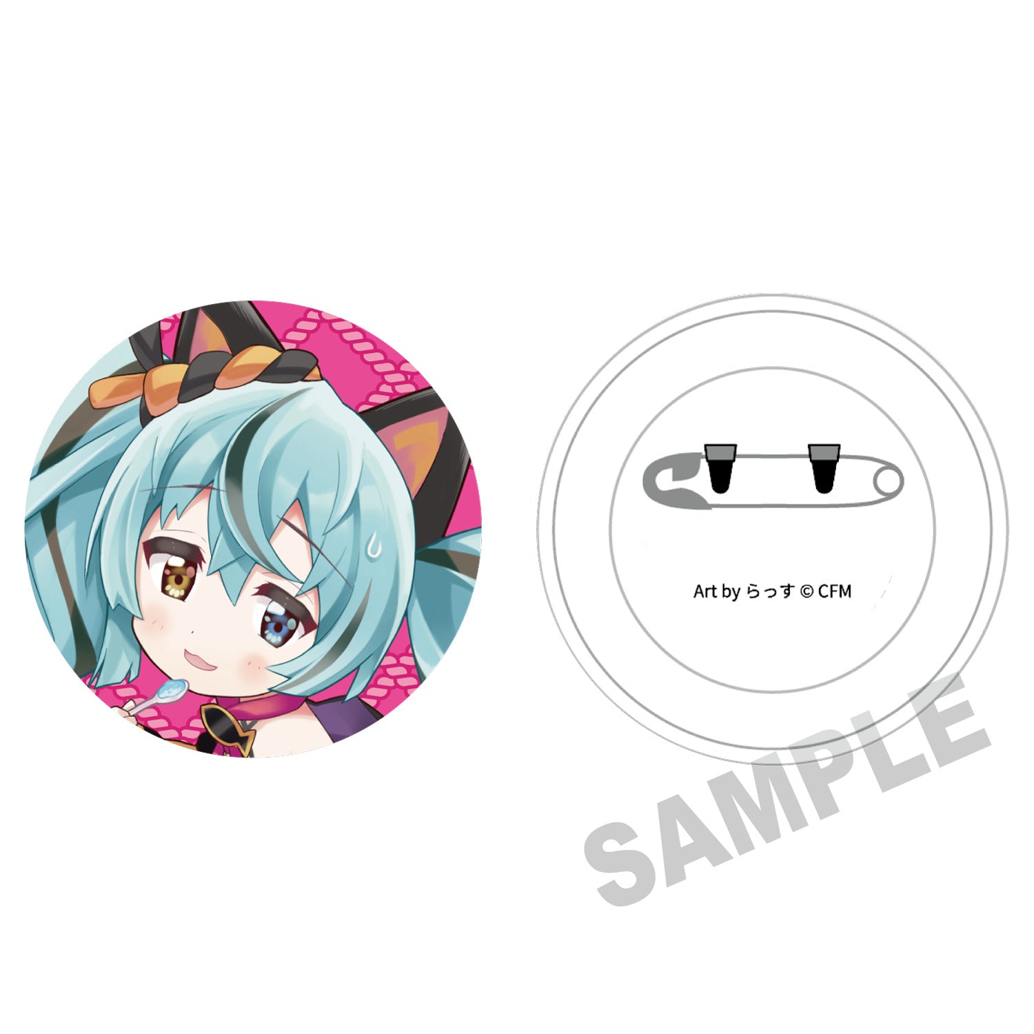 (Goods - Badge) Hatsune Miku x Lucky Cat Fluffy Touch Tin Badges Hatsune Miku Black Cat B Art by Rassu