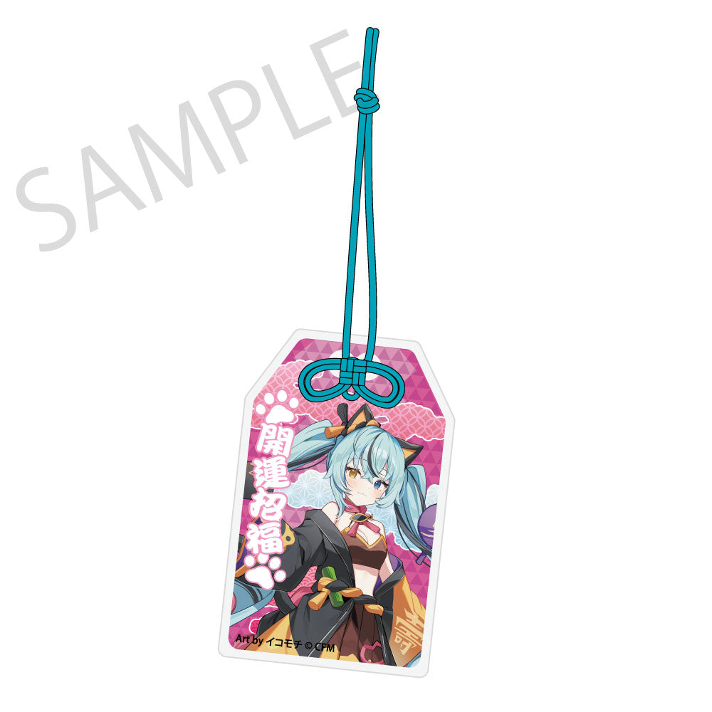 (Goods - Keychain) Hatsune Miku x Lucky Cat x Midsummer Kumagaya Omamori Charm-style Acrylic Tag Hatsune Miku Black Cat Art by Icomochi