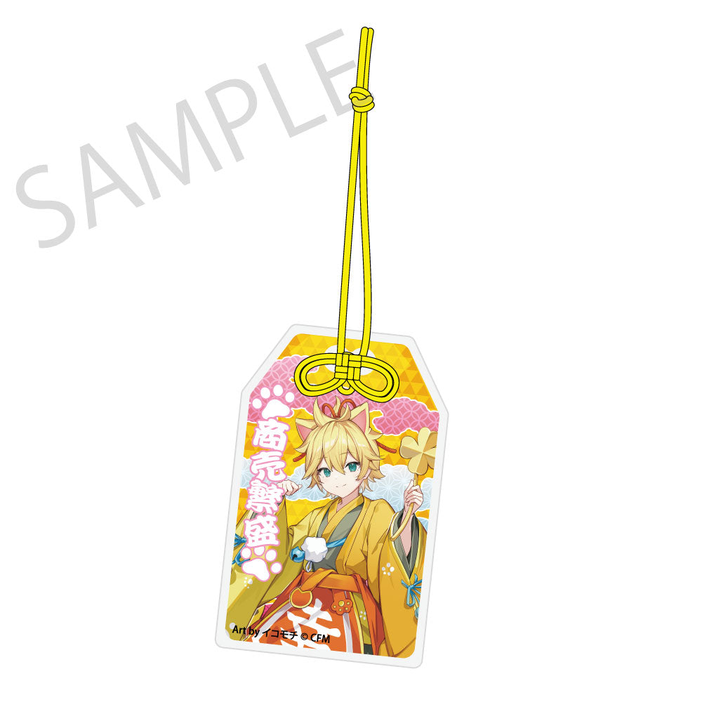 (Goods - Keychain) Hatsune Miku x Lucky Cat x Midsummer Kumagaya Omamori Charm-style Acrylic Tag Kagamine Len Art by Icomochi