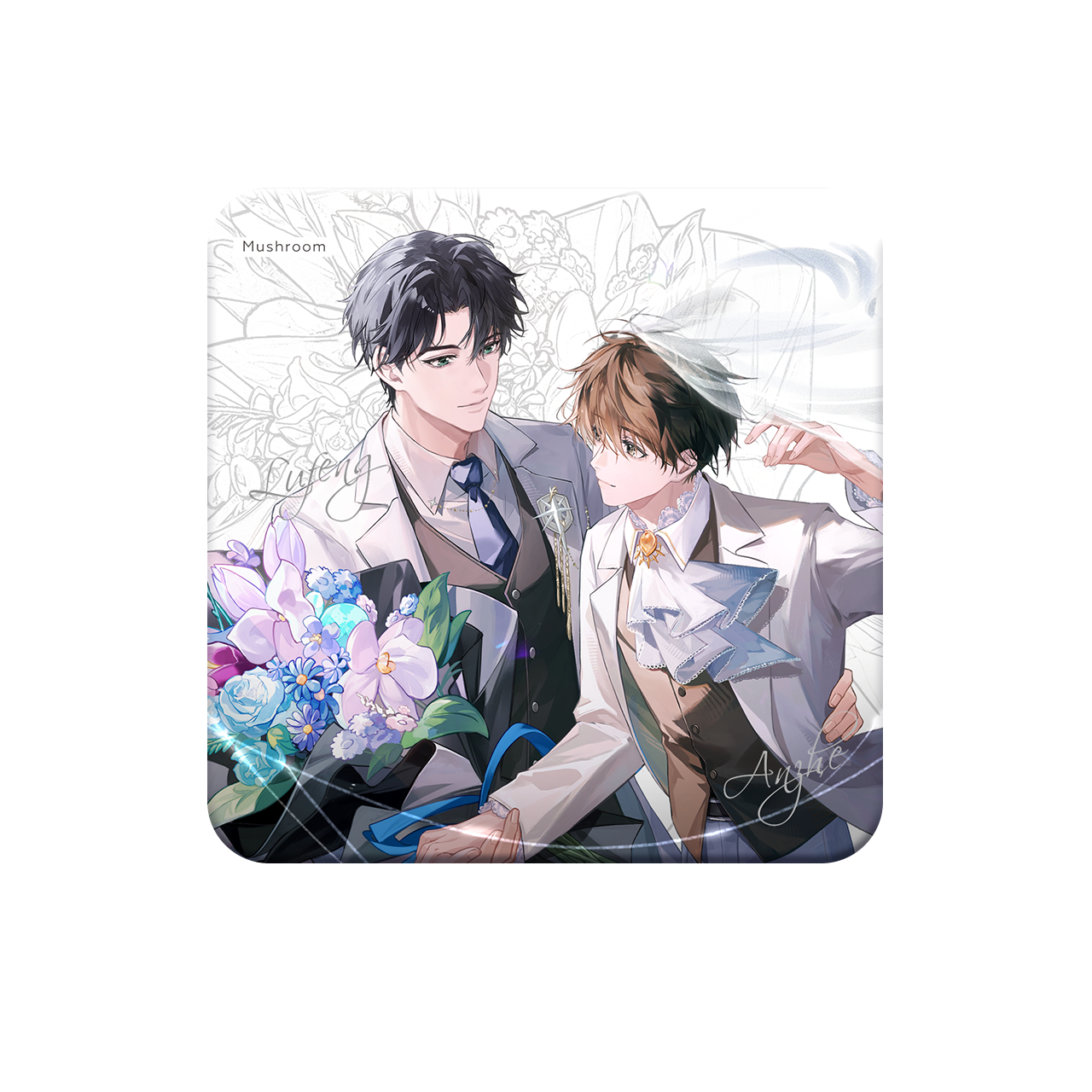 (Goods -  Badge) Little Mushroom Valentine's Series Love Reborn Square Button Badge