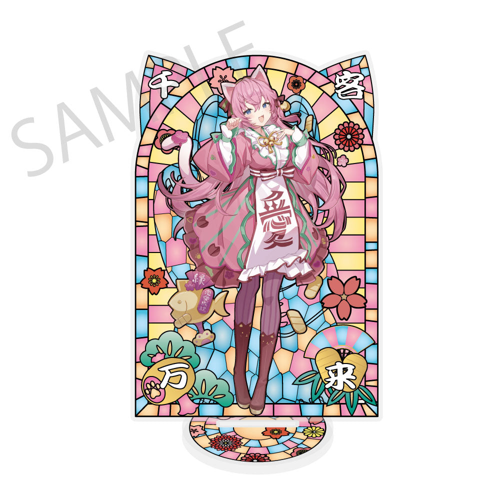 (Goods - Acrylic Stand) Hatsune Miku x Lucky Cat x Midsummer Kumagaya Stained Glass-Style Finish Acrylic Stand Megurine Luka Art by Icomochi