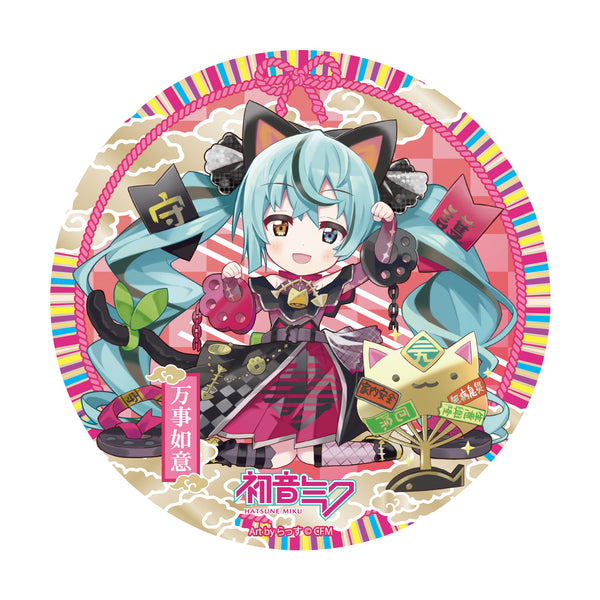 (Goods - Badge) Hatsune Miku x Lucky Cat Good Luck Large Badge Stand Art by Rassu Black Cat