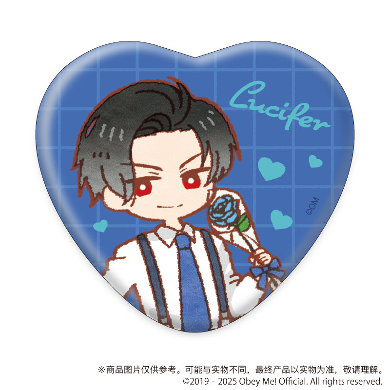 (1BOX=7)(Goods - Badge) Obey Me! Nightbringer Heart-shaped Button Badge 01 White Day ver. (Retro Art)