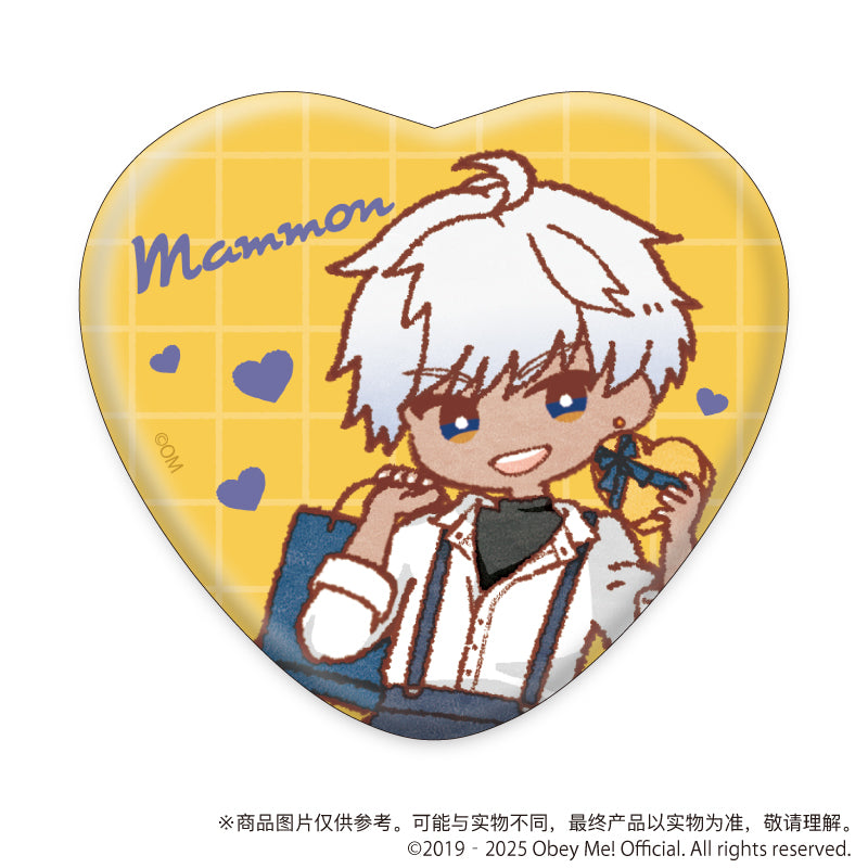 (1BOX=7)(Goods - Badge) Obey Me! Nightbringer Heart-shaped Button Badge 01 White Day ver. (Retro Art)