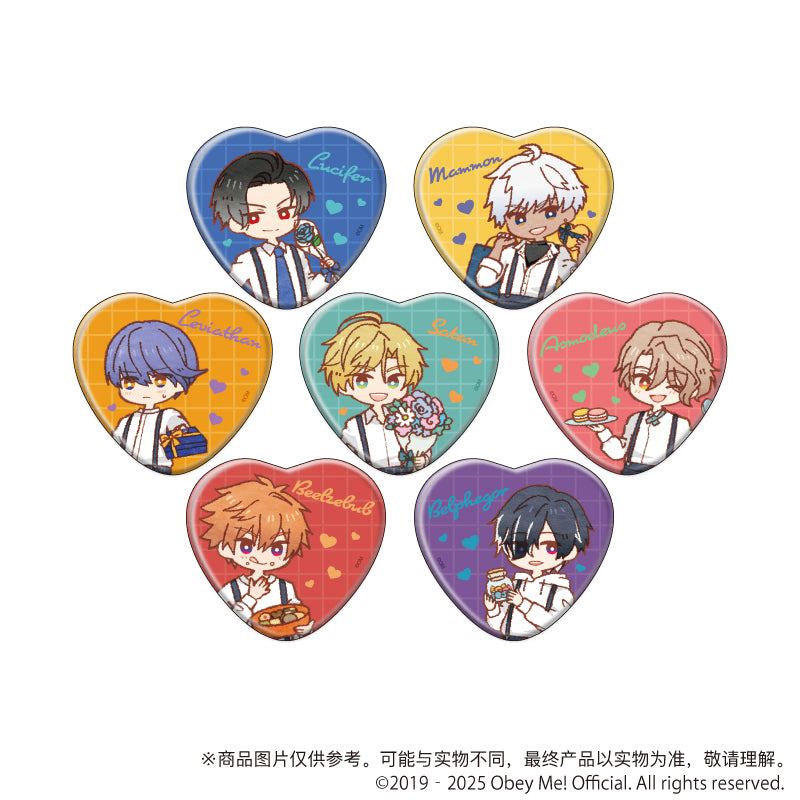 (1BOX=7)(Goods - Badge) Obey Me! Nightbringer Heart-shaped Button Badge 01 White Day ver. (Retro Art)