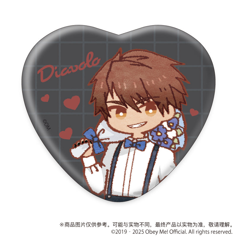 (1BOX=5)(Goods - Badge) Obey Me! Nightbringer Heart-shaped Button Badge 02 White Day ver. (Retro Art)