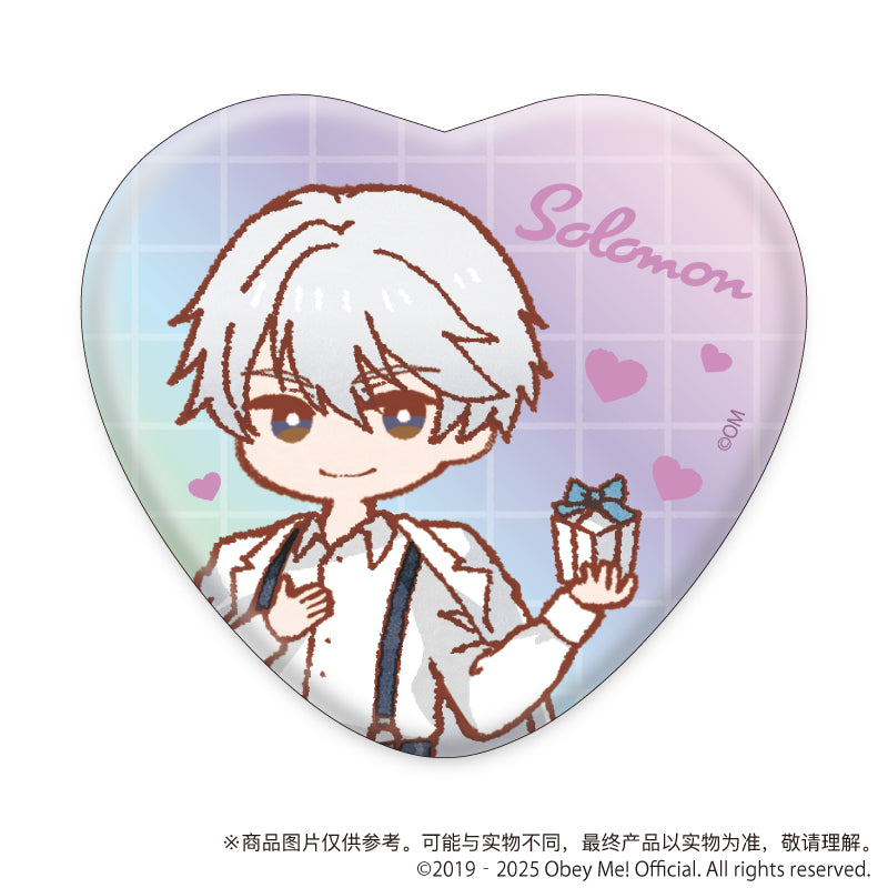 (1BOX=5)(Goods - Badge) Obey Me! Nightbringer Heart-shaped Button Badge 02 White Day ver. (Retro Art)