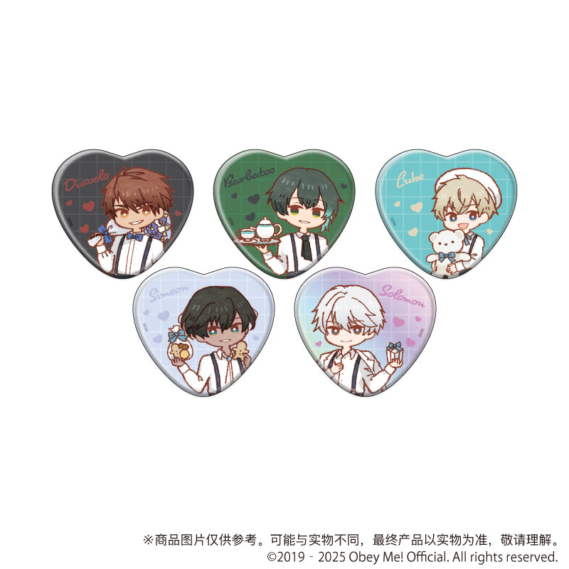 (1BOX=5)(Goods - Badge) Obey Me! Nightbringer Heart-shaped Button Badge 02 White Day ver. (Retro Art)