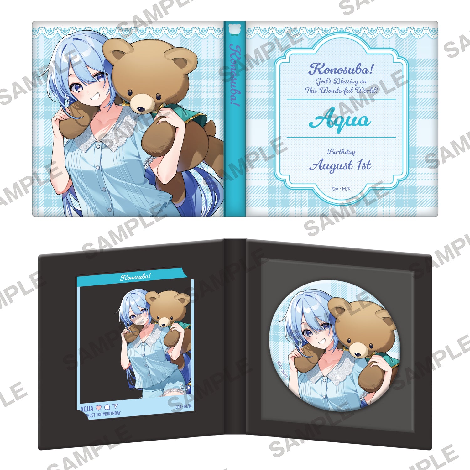 (Goods - Badge) KonoSuba: God’s Blessing on This Wonderful World! Birthday Celebration 2026: Newly Drawn Tin Badge & Acrylic Card Set (Aqua)