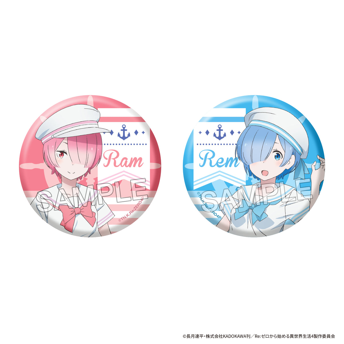 (Goods - Badge) Re:ZERO -Starting Life in Another World- Glimmering Big Tin Badge Set Sailor Ver. - Ram & Rem