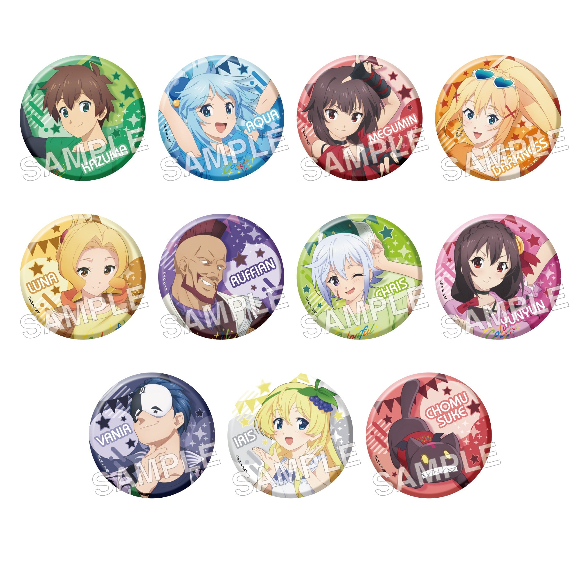 (1BOX=11)(Goods - Badge) TV Anime KONOSUBA -God's Blessing on This Wonderful World! Tradable Sparkly Tin Badge Colorful Ver. PACK