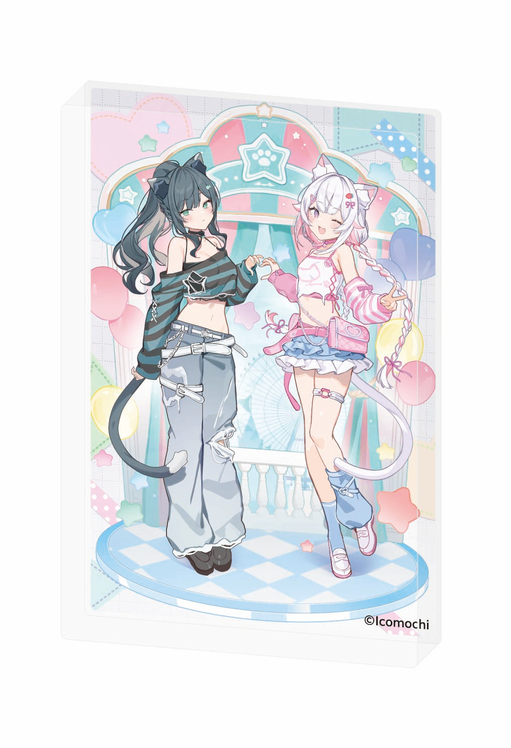 (Goods - Ornament) Super Clingy Cat-Eared Twin Trouble♡ASMR - Acrylic Block feat. MishiKuro Amusement Park Date♡ Exclusive Art [Icomochi Pop Up Merch at animate]