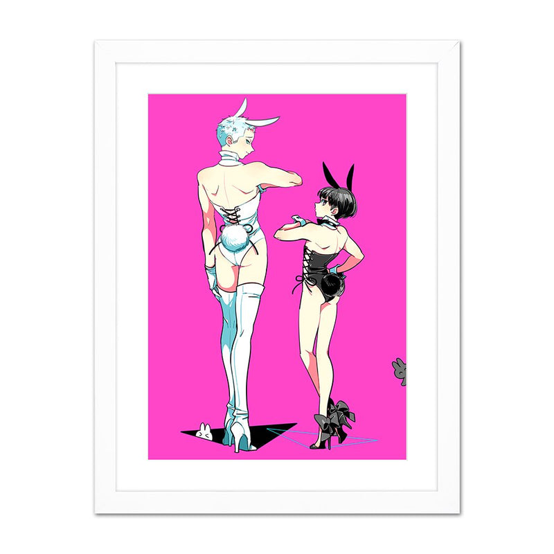 (Goods - High Resolution Print) Boys Gallery Kinako Chara-fine Furimuki Kuro Shiro Bunny A4 Size (Signed by the Artist) Animate International