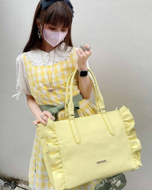 (Goods - Itabag) Luna Haruna x REA RARE Collab OSHI TO DATE (Date With Your Fave) Frilled Tote Bag Vanilla [REA RARE]
