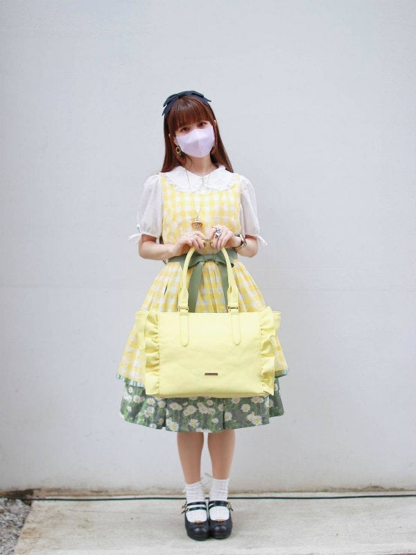 (Goods - Itabag) Luna Haruna x REA RARE Collab OSHI TO DATE (Date With Your Fave) Frilled Tote Bag Honey Citrus [REA RARE]