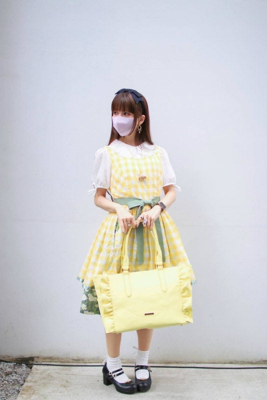 (Goods - Itabag) Luna Haruna x REA RARE Collab OSHI TO DATE (Date With Your Fave) Frilled Tote Bag Honey Citrus [REA RARE]