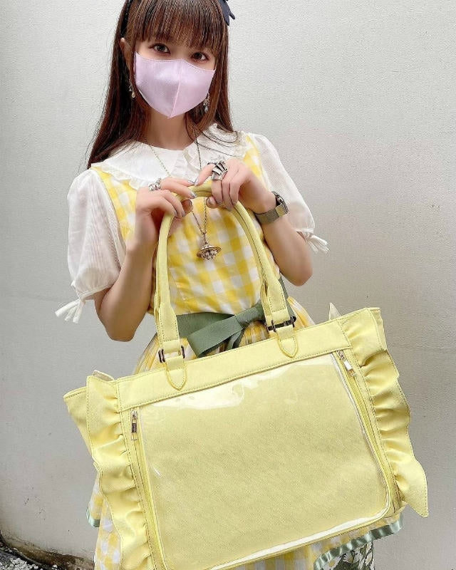(Goods - Itabag) Luna Haruna x REA RARE Collab OSHI TO DATE (Date With Your Fave) Frilled Tote Bag Chocolate Mint [REA RARE]