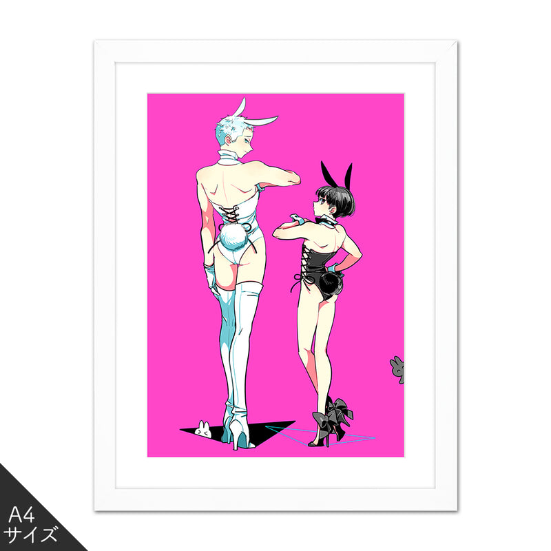 (Goods - High Resolution Print) Boys Gallery Kinako Chara-fine Furimuki Kuro Shiro Bunny A4 Size (Signed by the Artist) Animate International